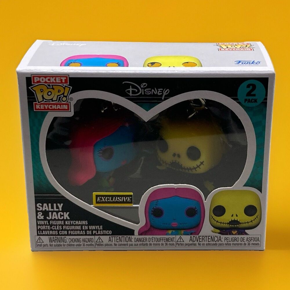 New! Disney Sally & Jack NBC Black Light 2 Pack Funko Pocket Pop! Keychain